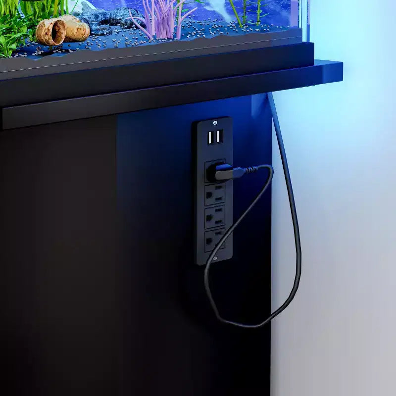 GDFStudio Logan Modern Wood Aquarium Stand with Power Outlet and Storage Cabinet