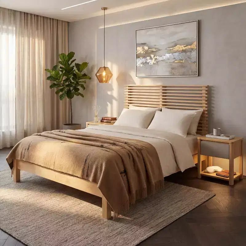 Christopher Knight Home Eunji Modern Pine Wood Bed Frame with Horizontal Slatted Headboard