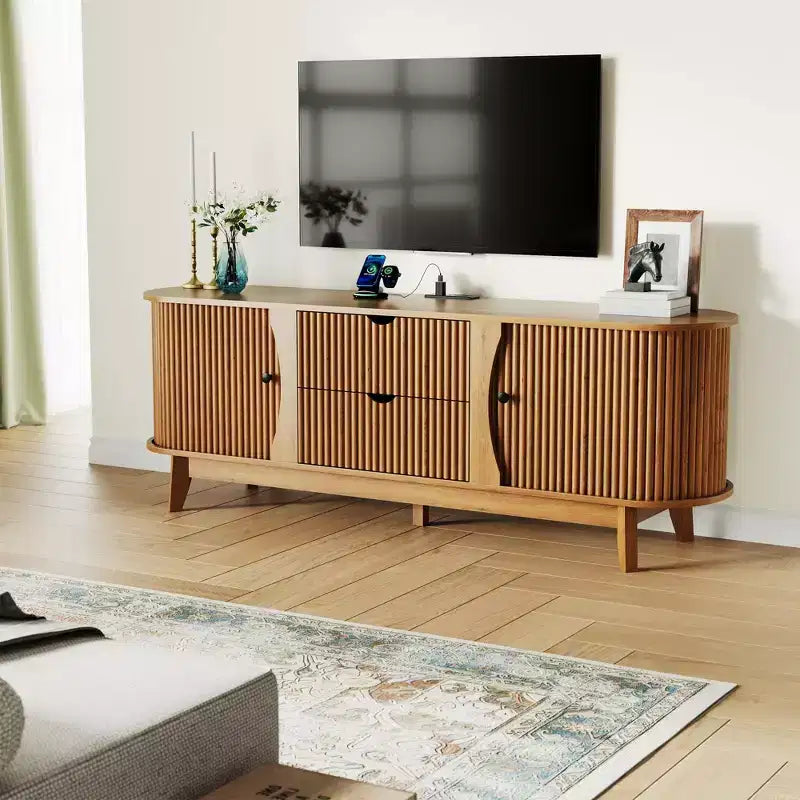 Black/Brown Mid Century TV Stand with 2 Drawers, for 1 Room