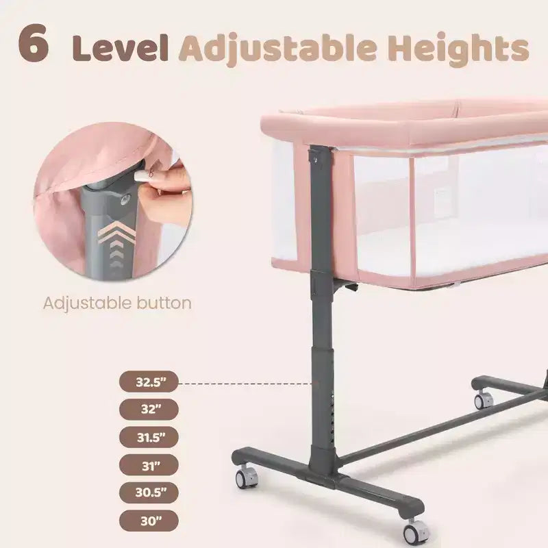 Baby Bassinet with Wheels 鈥?Beige / Gray / Pink, Bedside Sleeper, for 1 Baby
