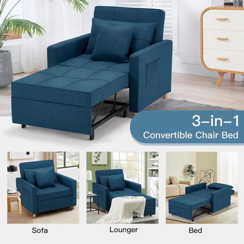 Adjustable Sleeper Chair Bed, 3-in-1 Convertible, Multiple Colors, Fits 1 Person