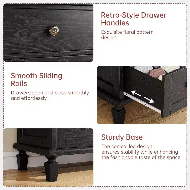 8 Drawer Dresser for Bedroom, Vintage 59 Dresser TV Stand with Carved Handles and Tapered Legs, Wood Chests of Drawers with Large Capacity Storage