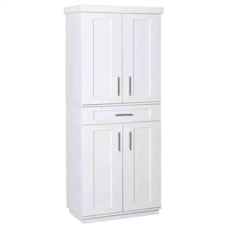 Modern Kitchen Pantry Freestanding Cabinet Cupboard with Doors and Drawer, Adjustable Shelving