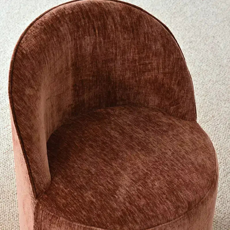 Modern Dining Table Set For 6, Round Pedestal Dining Table, Swivel Rolling Barrel Chairs With Wheels, Textured Chenille- Panipeachy