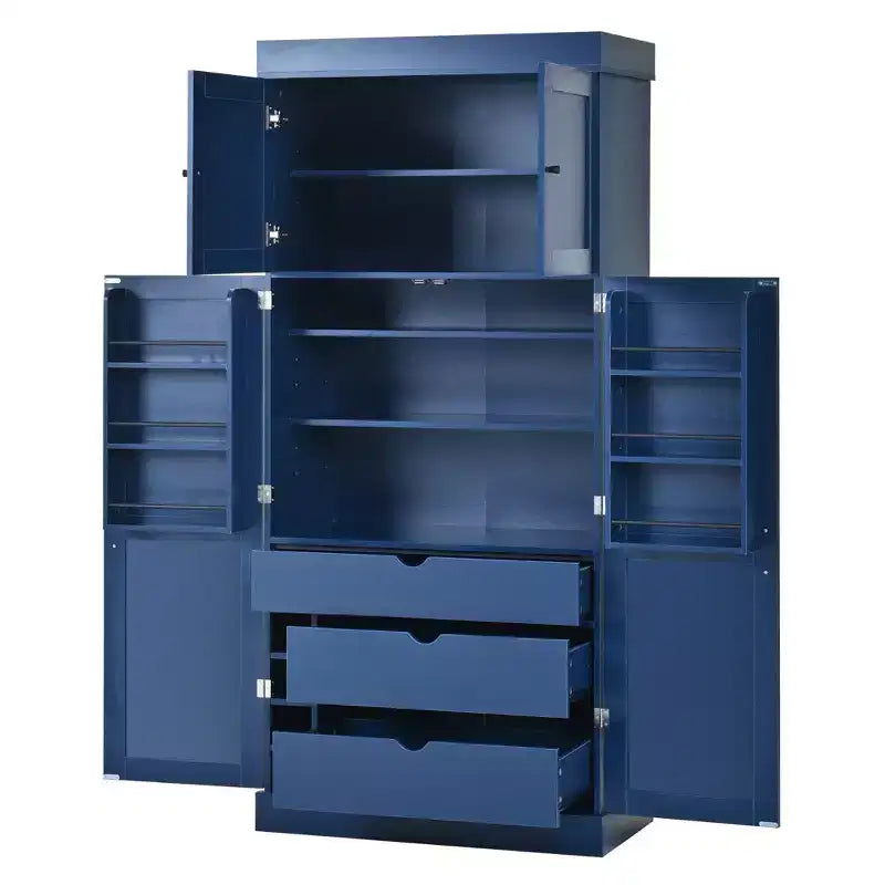 77H Freestanding Kitchen Pantry, Farmhouse Storage Cabinet with Adjustable Shelves, Door Shelves, Drawers & Wine Racks - ModernLuxe