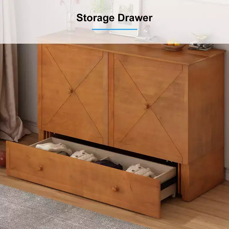 Mjkone Murphy Bed Queen,Cube Cabinet Chest Bed with Charging Station&Storage Space