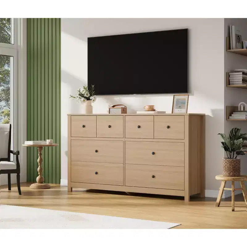 Modern 8-Drawer Dresser for Bedroom, Wide Wood Chest of Drawers with Deep Storage, Freestanding Organizer Cabinet Furniture for Living Room