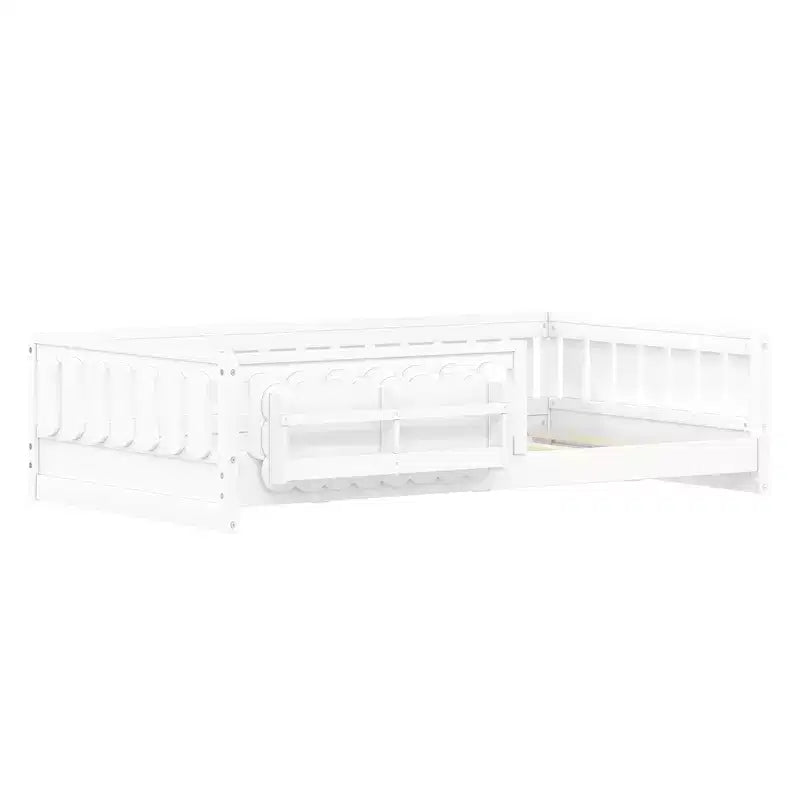 Twin and Full Size Kid Platform Bed Frame with Guardrail, Built-in Bookshelves and Storage Shelves