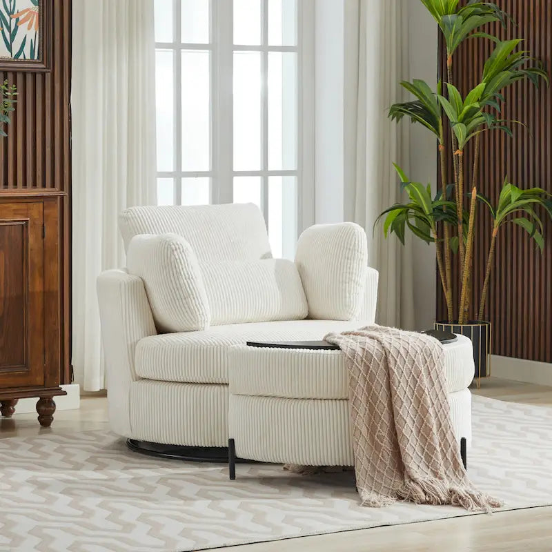 42.3W Upholstered Swivel Accent Chair with 4 Pillows and Half-Moon Storage Ottoman