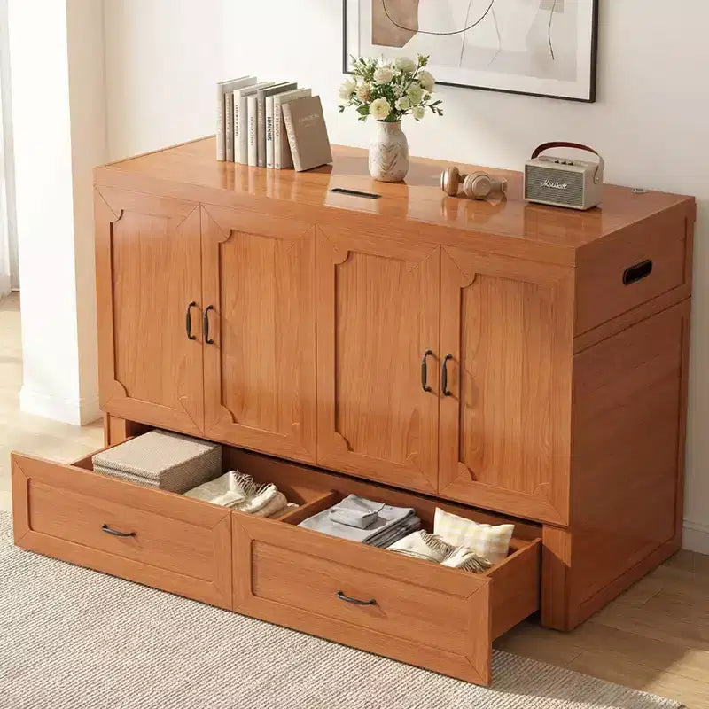 Mjkone Queen Size Convertible Murphy Cabinet Bed with USB Charging, Storage Drawers,No Mattress Included