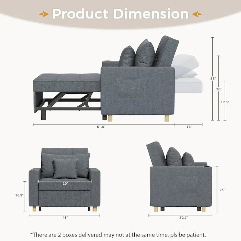Adjustable Sleeper Chair Bed, 3-in-1 Convertible, Multiple Colors, Fits 1 Person