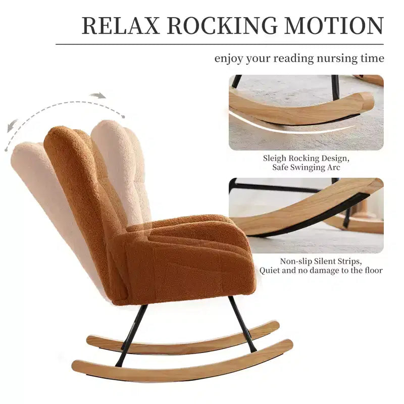 Fauteuil à bascule pour chambre d'enfant, Fauteuil à bascule pour salon pour l'allaitement, Fauteuils d'appoint confortables pour chambre à coucher, Fauteuils rembourrés en peluche Teddy pour l'intérieur