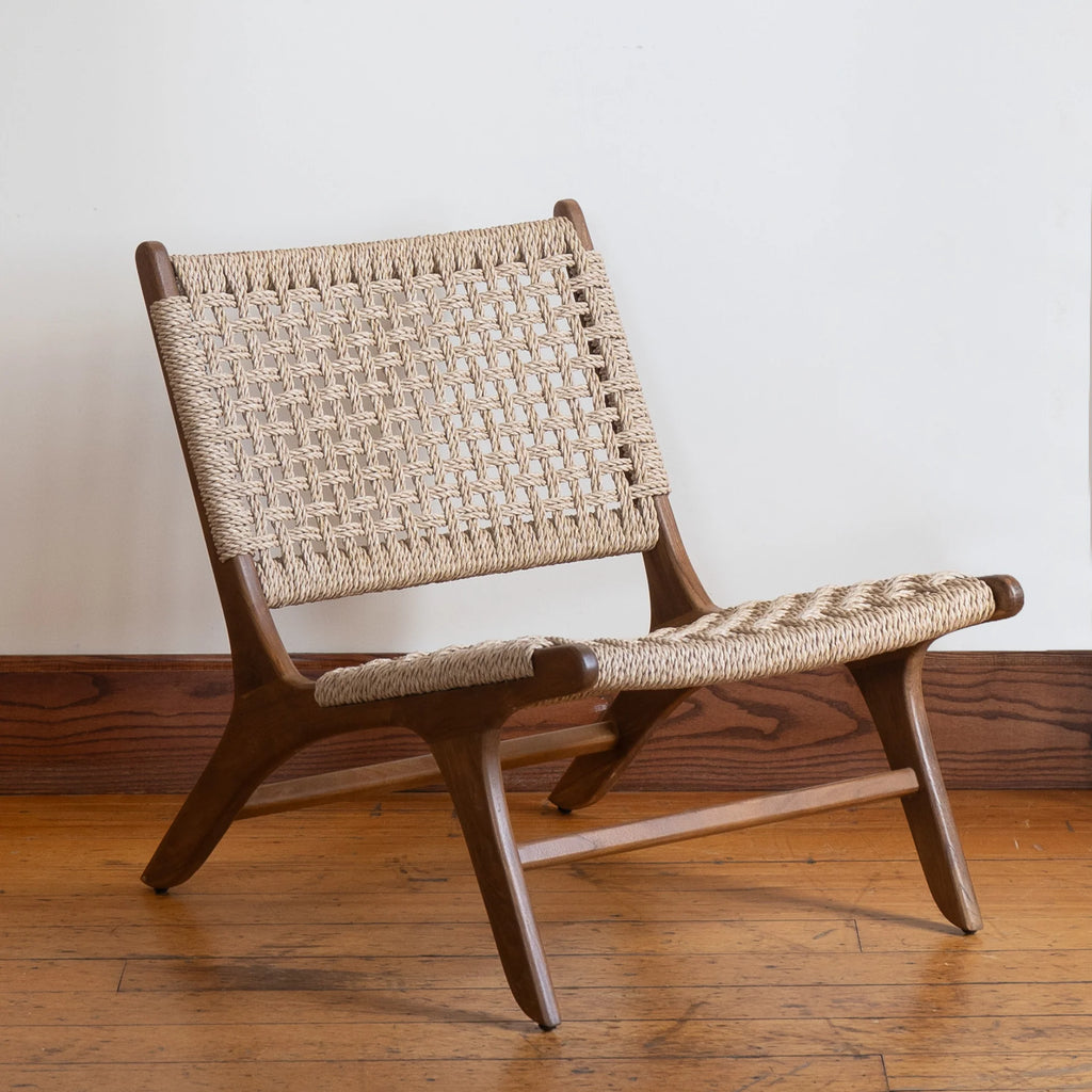 Rustic Teak Lounge Chair with Woven - Outdoor