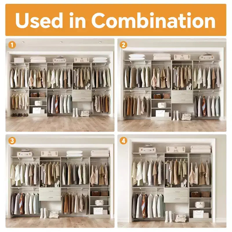 Besiost Freestanding Closet System with 8 Hannging Rods and Drawers, Hanging Closet Organizer with 10 Shelves