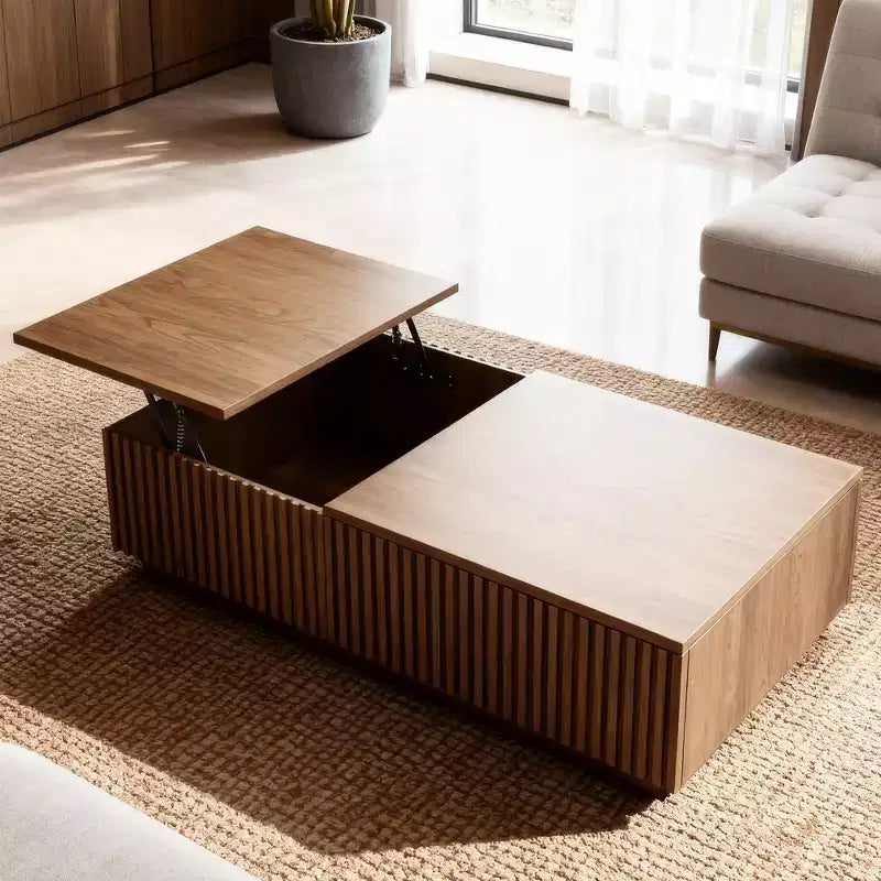 51.1 Mid-Century Modern Lift Top Coffee Table, Walnut Rectangular Center Table for Living Room