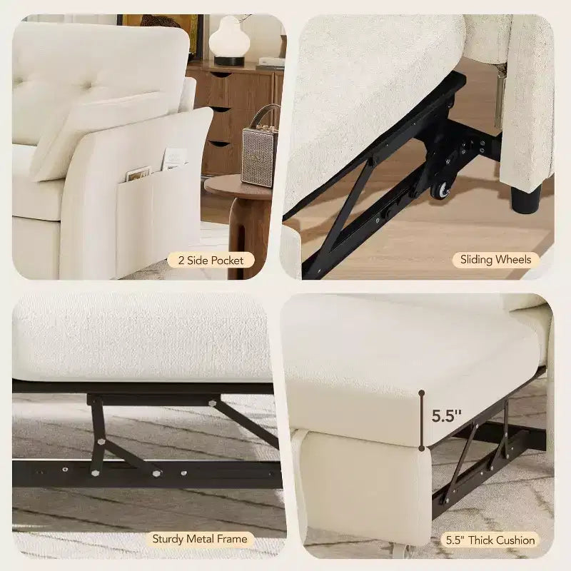 Dyonery 3-in-1 Convertible Sofa Bed, Pull Out Sleeper Sofa with Side Pocket & Adjustable Backrest, Tool-Free Assembly, Folding Loveseat