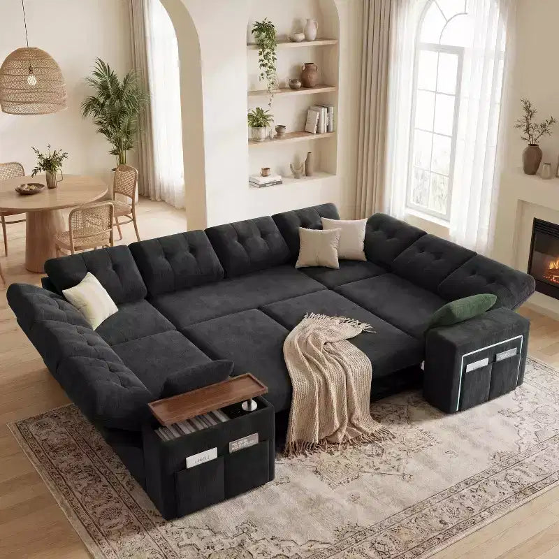 Dyonery 112 Canapé modulaire convertible avec lit gigogne, canapé d'angle en U avec rangement, canapés extra larges et profonds pour salon