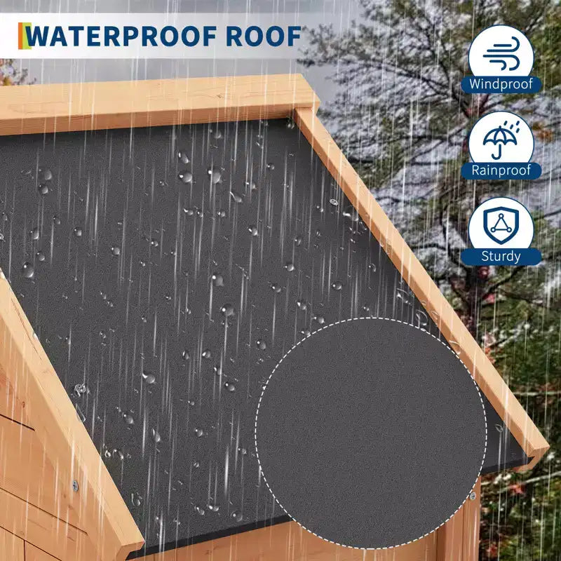 Waterproof Wooden Outdoor Tool Cabinet  Lockable Double Doors, 3 Adjustable Shelves & Sloped Roof  Space-Saving Storage for Patio, Yard or Lawn