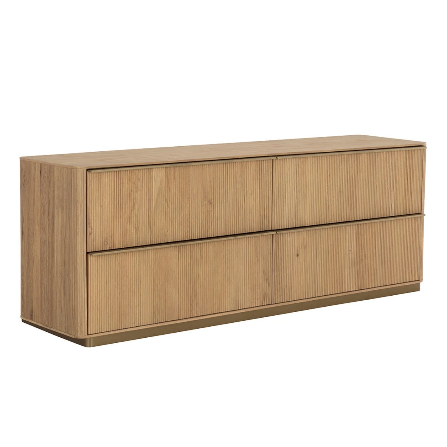 Modern Oak Dresser with Sculptural, Fluted - Bedroom | Brushed Gold Finish