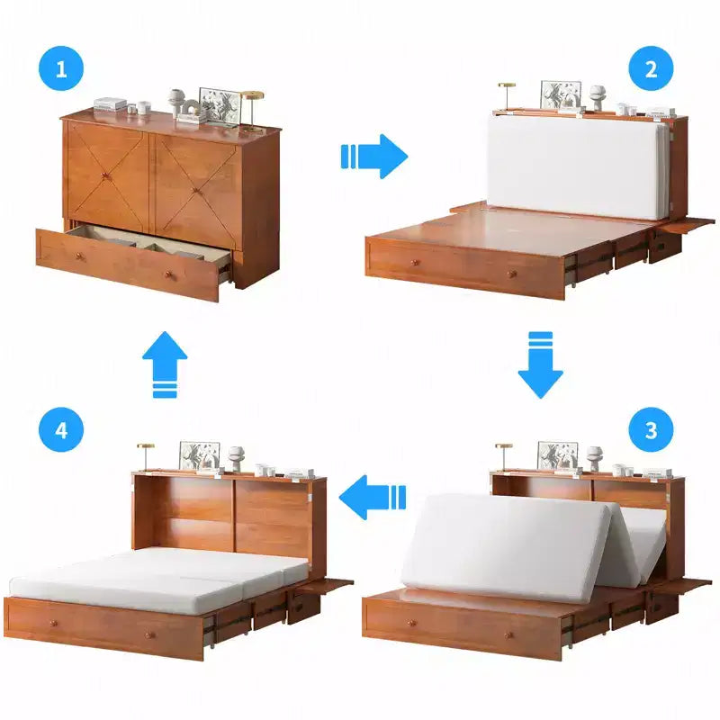 Mjkone Murphy Bed Queen,Cube Cabinet Chest Bed with Charging Station&Storage Space