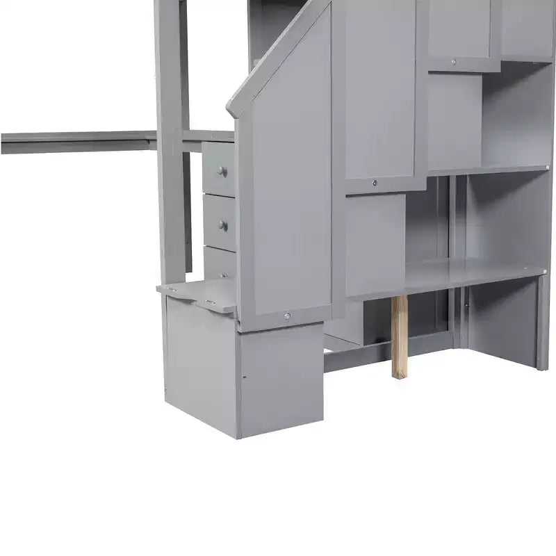 Twin Size Loft Bed with L-Shaped Desk, 3 Drawers, Cabinet, Staircase Storage, Solid Pine/MDF Build