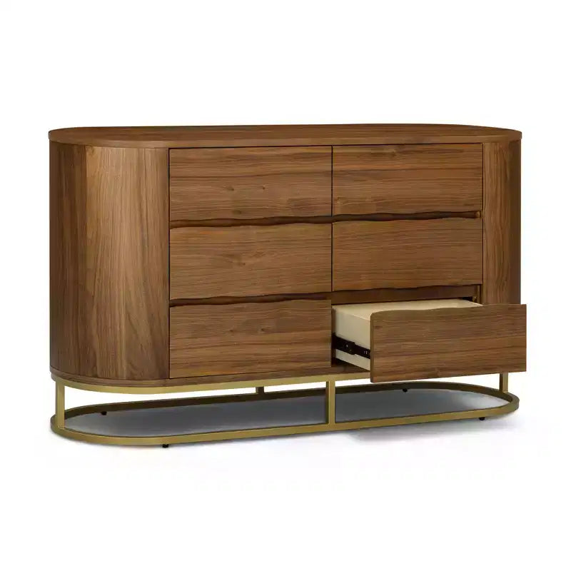 Modern 6-Drawer Dresser with Live Edge Design, Metal Base & Durable Mixed Wood Construction