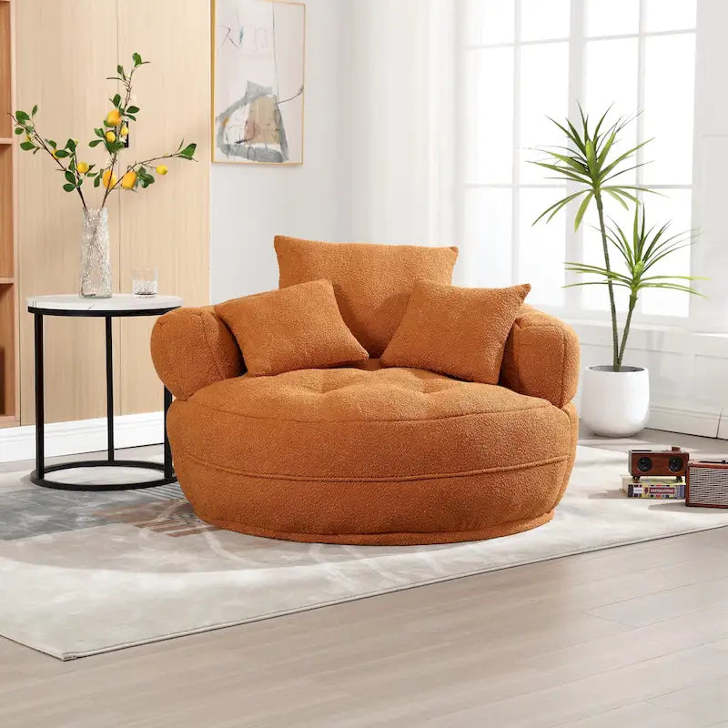 Round Lazy Sofa Chair – White/Blue/Grey/Yellow/Orange/Rose Red/Navy/Green, Single & Couple Seat