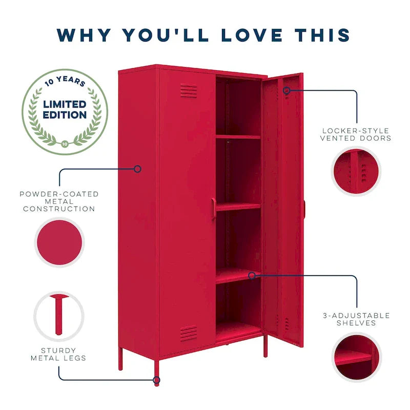 Orange / Pink 2-Door Tall Metal Locker Storage Cabinet, 1-Person