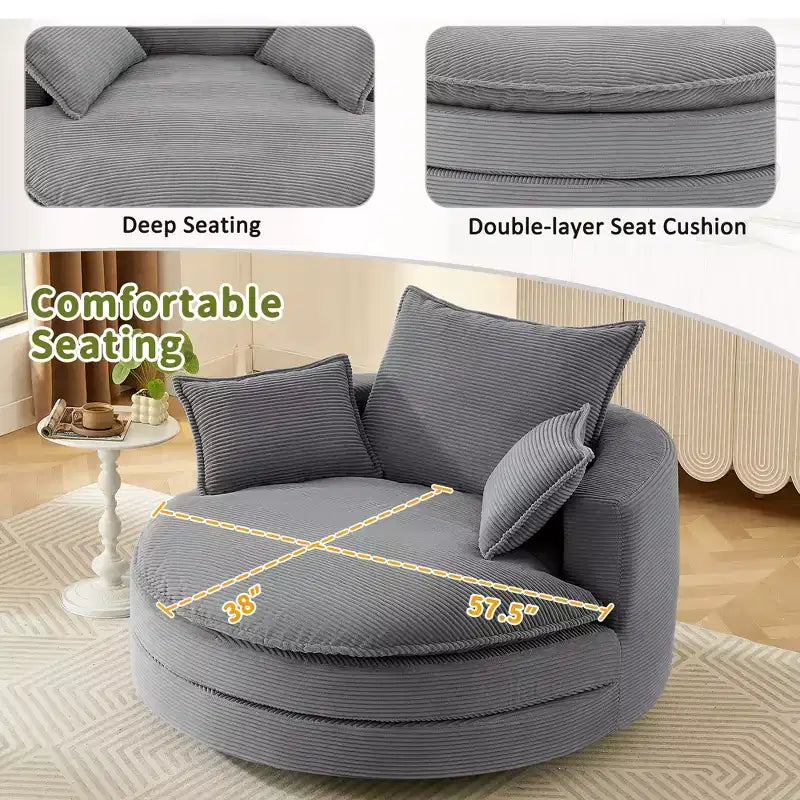 Fauteuil d'appoint pivotant à 360°, Fauteuil pivotant rond en forme de baril avec coussin pour salon