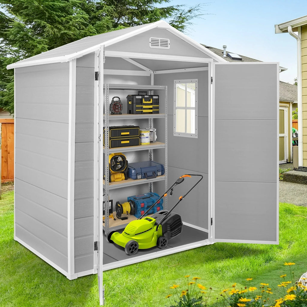 Abri de jardin en résine toutes saisons avec plancher, 1,8 m x 1,2 m/1,8 m x 2,4 m/2,4 m x 1,8 m/2,4 m x 3 m, Spire Tool Shed