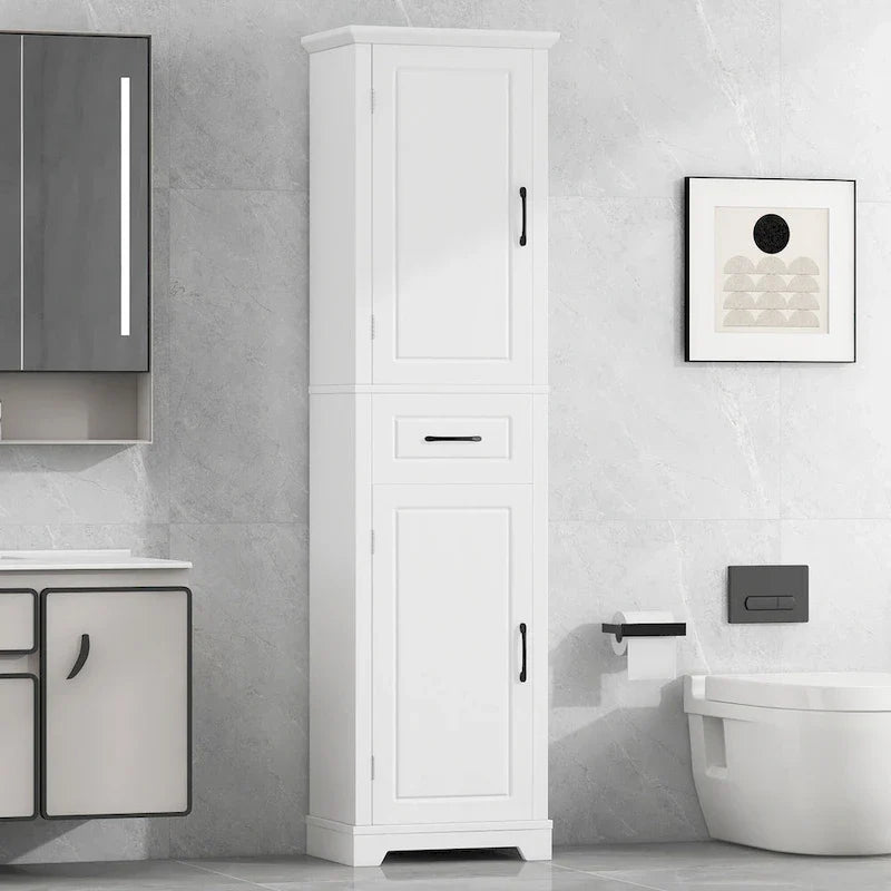 Freestanding Bathroom Cabinet with 2 Doors, Adjustable Shelves & Door Storage ,Tall Bathroom Organizer