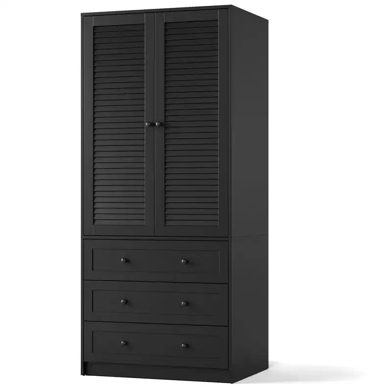 COZONY Armoire Wardrobe with 3 Drawers & 2 Doors, Modern Wooden Closet Cabinet for Bedroom, Heavy Duty White Standing Armoire