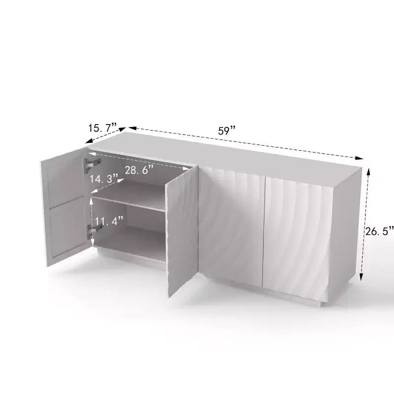 59 Modern Spiral Sideboard Buffet Cabinet, Low Profile Art Entryway Storage Cabinet with 3D Ripple Texture Doors