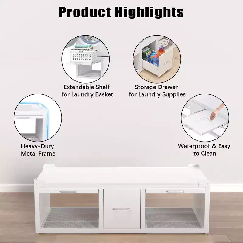GDLF Washer and Dryer Pedestals, Universal Washer and Dryer Stand with Pull-Out Shelf,White