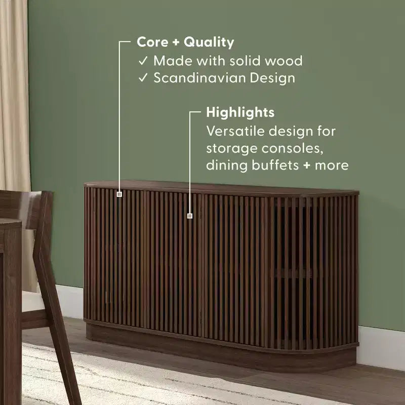 Plank+Beam Contour Solid Wood Sideboard with 3 Doors, 59 TV Stand for Living Room
