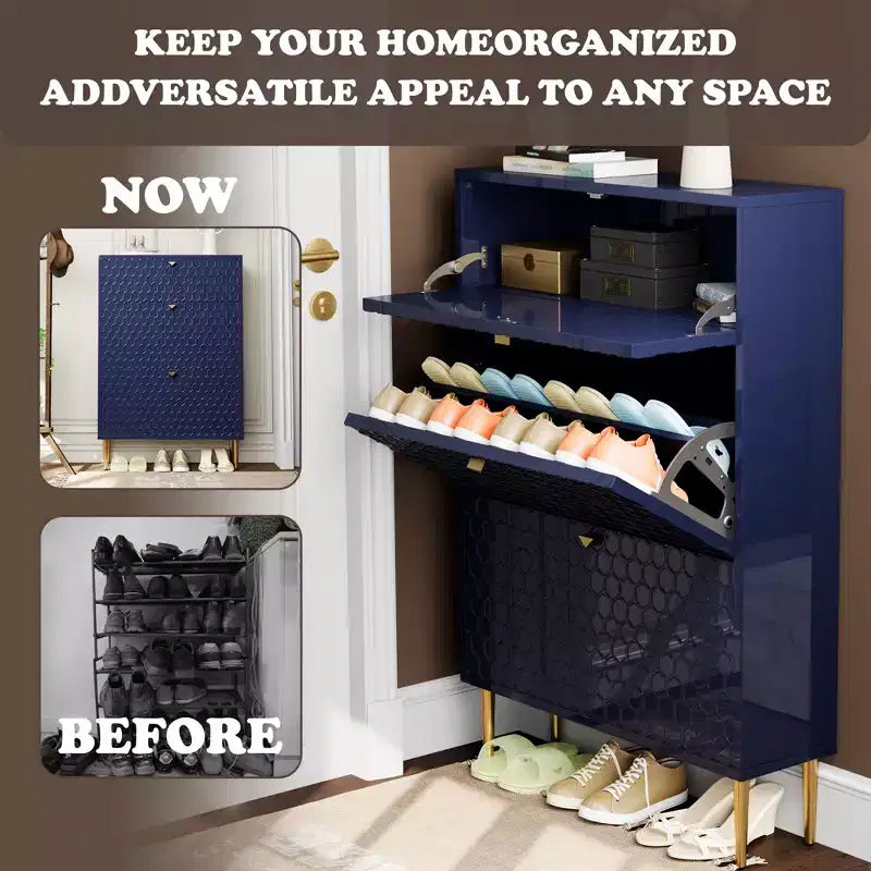 CLIHOME 24 Pair Entryway Shoe Storage Organizer Cabinet Flip Drawers Closet Shoe Rack Shelf Organizer