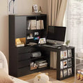 46-Inch L-Shaped Corner Desk with Bookshelf and Drawers