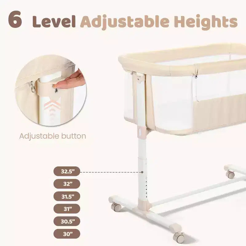 Baby Bassinet with Wheels 鈥?Beige / Gray / Pink, Bedside Sleeper, for 1 Baby