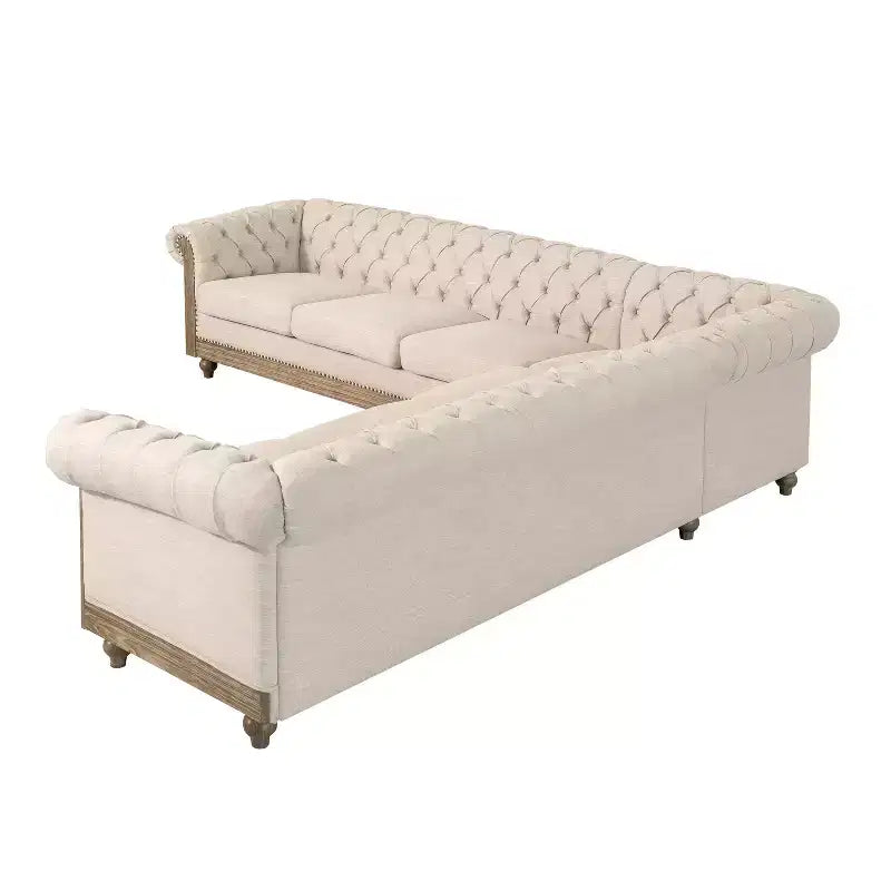 Mirod Large Retro Sectional Sofa with Wooden Legs, Comfortable Modular Design for Living Room, Lounge, and Family Spaces