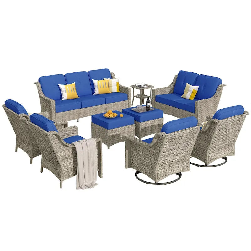 XIZZI 9-piece Outdoor Patio Furniture Conversation Set with Swivel Chair