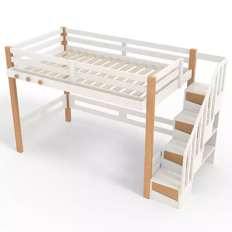 Modern Loft Bed with Clothes Hook, Storage Shelves and Underbed Space