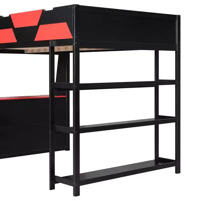 Luxystar Full Gaming Loft Bed with Desk, Storrage Shelves and Lights