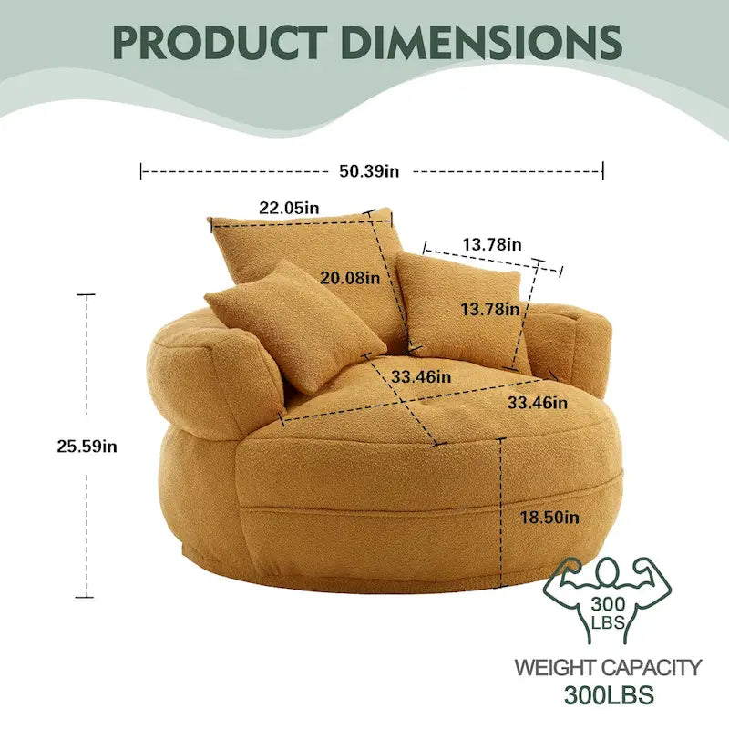 Round Lazy Sofa Chair – White/Blue/Grey/Yellow/Orange/Rose Red/Navy/Green, Single & Couple Seat