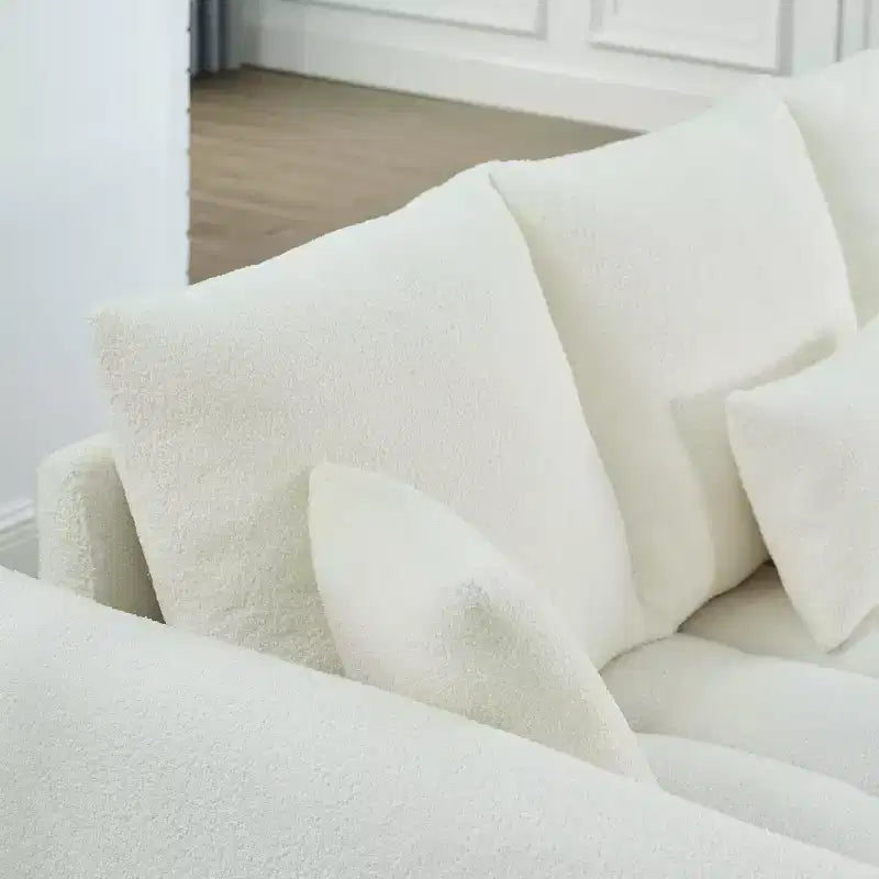 GDFStudio Alanna 79.5 Modern Teddy Fabric Upholstered 3-Seater Sofa with Pillows