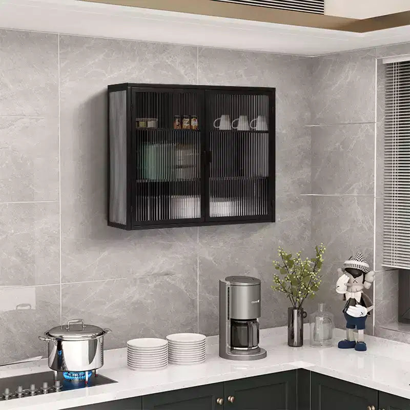 Meuble haut moderne à 2 portes Okak avec portes vitrées de rangement à 3 niveaux pour entrée/salle à manger/salon/cuisine