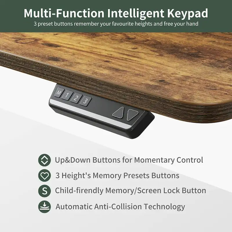 L-Shaped Electric Standing Desk with 3 Drawers & Lockable Casters, 63