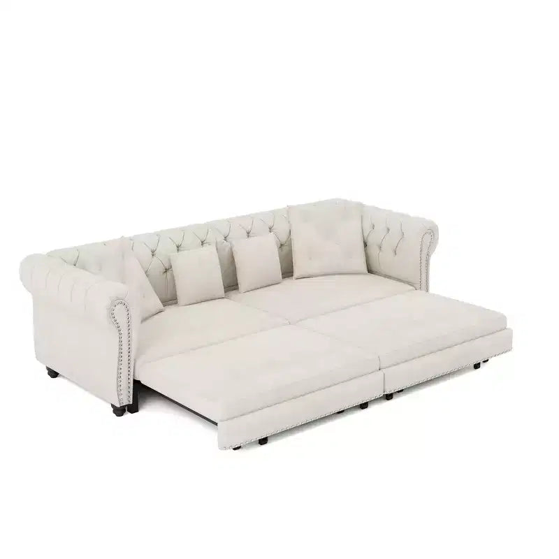 Canapé-lit gigogne 3-en-1 King Size Whisen Velvet et canapé convertible avec pouf mobile, design capitonné