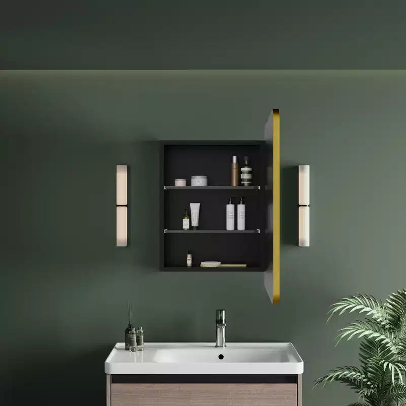 Black / White / Gold LED Medicine Cabinet, Single Door, Left or Right Hinge, Recessed or Wall-Mounted