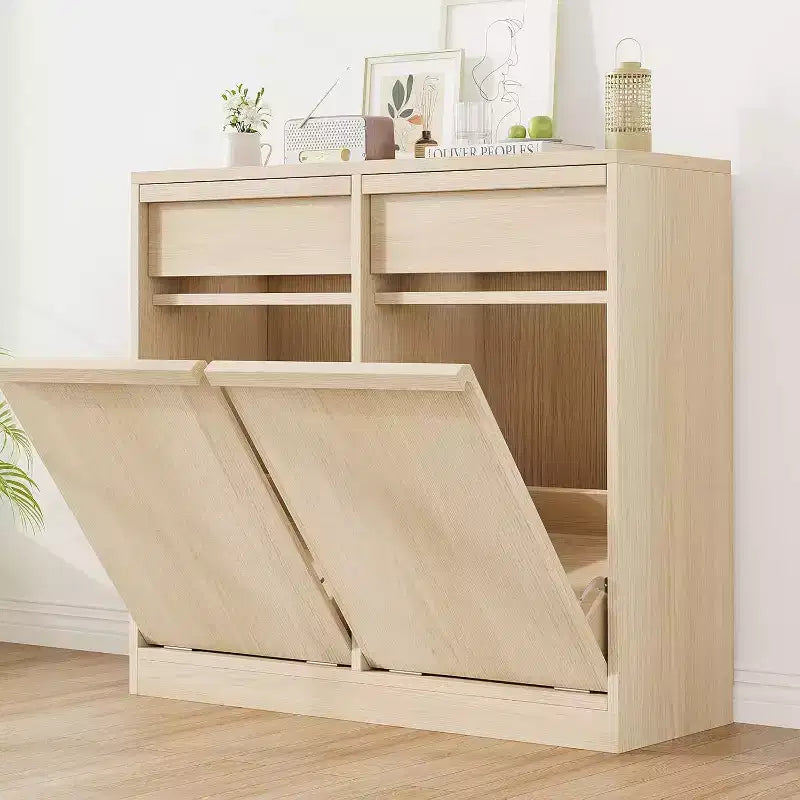 Poubelle inclinable, chêne naturel, poubelle avec rangement et tiroir, meuble poubelle caché, panier à linge pour cuisine, salle à manger, salon
