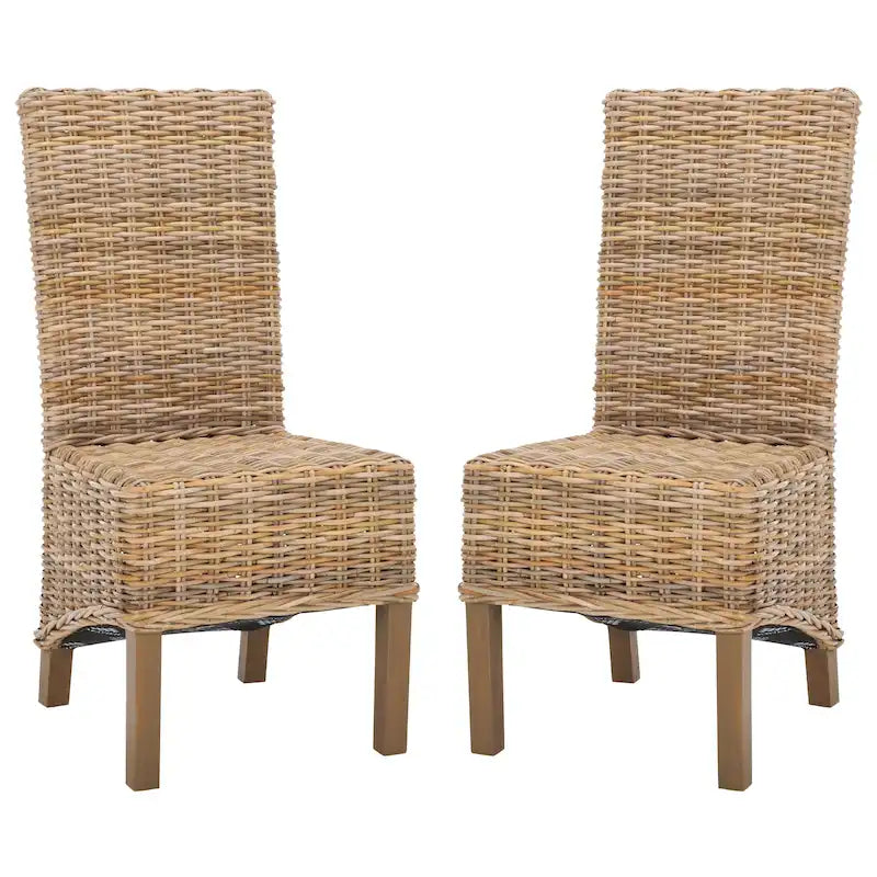 Set of 2 Natural Wicker Dining Chairs 19W x 22D x 41H, Boho Coastal Style